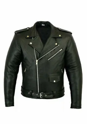 $106.24 • Buy Mens Brando Genuine Leather Jacket Motorcycle Perfecto Black Marlon Biker Jacket