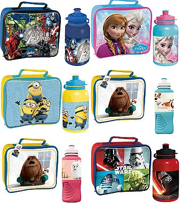 Childs Character School Boys Girls Insulated Wipe Clean Lunch Box Bag Bottle Set • £11.95