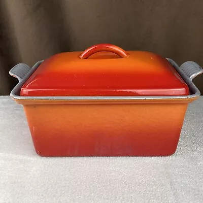 Vtg 1950s MCM Durox Descoware Belgium Flame Orange Enamel Cast Iron Casserole 20 • $49.99