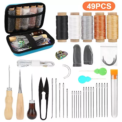 49pcs Leather Thread Stitching Needles Awl Hand Tools Kit For DIY Sewing Craft • $14.98