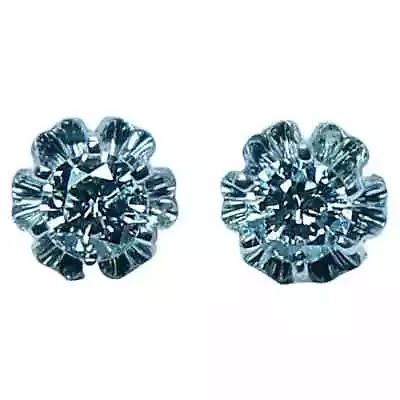 Vintage Diamond Stud Solitaire Earrings 14K White Gold Buttercup  • $799