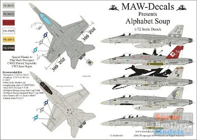MAW72003 1:72 MAW Decals - F-18A F-18C F-18D Hornet Alphabet Soup #72003 • $20.39