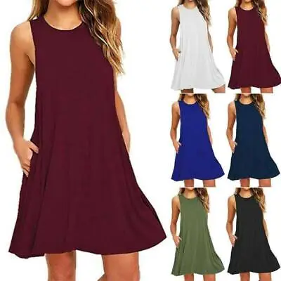 $18.42 • Buy Plus Size Women's Sleeveless Swing Skater Dresses Casual Autumn Tank Sundress