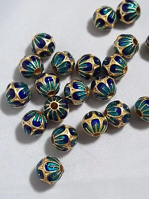 5 Enamel Beads Metal Beads Blue Green Gold 7mm 1.6mm Hole (CMB 12) • £3.60