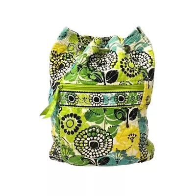 Vera Bradley Drawstring Backpack Limes Up Sling Bag Cotton Overnight Tote Green • $19.99