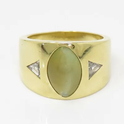 NYJEWEL 18k Yellow Gold Cat Eye Stone & Diamond Ring • $2799