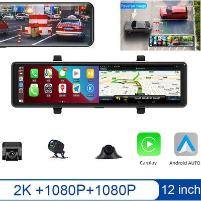 12  WIFI HD 1080P Carplay Android Auto Car Mirror Rear Camera Dash Cam Monitor • $137.23