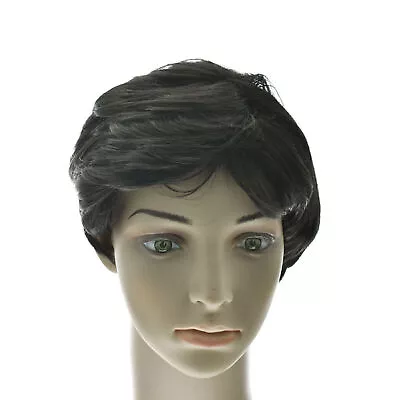 Mens Black Full Head Wigs Natural Straight Short Synthetic Hair Male Cosplay Wig • $14.98