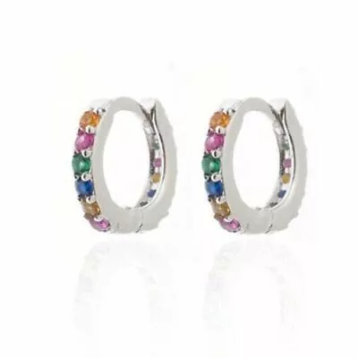 925 Sterling Silver Plated Crystal Huggie Hoop Earrings Women Jewellery Gift  • £3.49