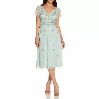 Adrianna Papell Womens Blue Floral Midi Cocktail And Party Dress 8 BHFO 3974 • $25.99