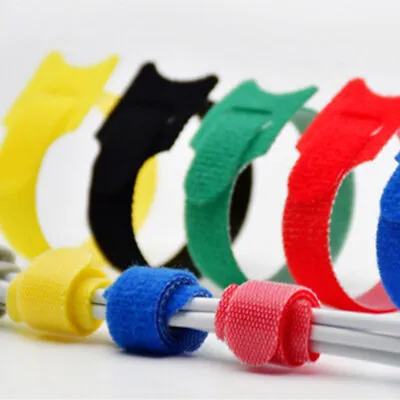 100Pcs Reusable Ties Hook And Loop Fastener Tape Nylon Velcros Cable Ties Straps • £7.89