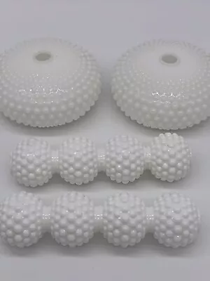 Milk Glass Hobnail Light Fixtures 2 Cylindrical 4 Ball & 2 Round 3  High Shades • $46