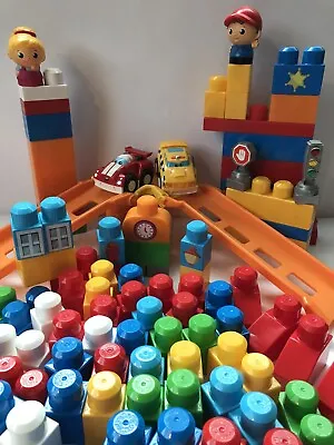 Huge Lot 104 Mega Blocks First Builders Toddler Blocks Cars Tracks Toys Colorful • $34.70
