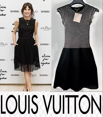 3k Louis Vuitton 2018 Gold Metallic Black Lace Knit 34 36 2 4 6 XS S M Dress Top • $499