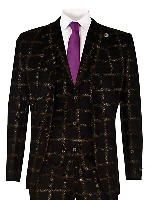 Mens 3 Piece Tweed Suit Check Wool Vintage Retro Peaky Blinders 1920 Classic Fit • $209.99