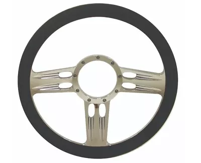 14  Billet Steering Wheel Black Leather Wrap 9 Hole S82021H • $130.99