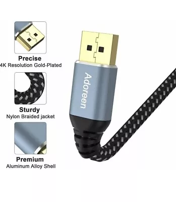 4K Displayport Cable 25ft Braided DP To DP 1.2 Cord 4K@60H 2k@120Hz 1080p FHD • $15.99