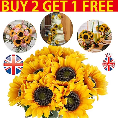 7 Heads Sunflowers Artificial Fake Flower Bouquet Garden Party Wedding Decor • £3.99