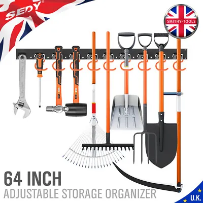 64 Inch Garage Tool Organizer Wall Mount Hooks Adjustable Storage Holders Garden • £14.99