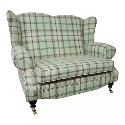 Wing Back Queen Anne Cottage Two Seater Sofa In Balmoral Sage Tartan • £819