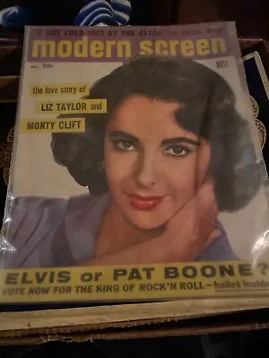 1956 December Modern Screen Magazine ~ Liz Taylor Monty Clift Elvis Or Pat Boone • $14