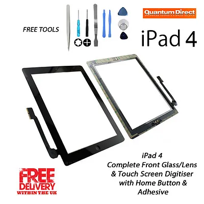 $15.83 • Buy NEW IPad 4 Complete Front Glass Digitiser Touch Screen Panel Assembly BLACK