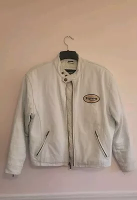 Motorcycle Jacket Mens Kenneth Cole White M Lambs Skin Leather Triumph Patch • $79.99