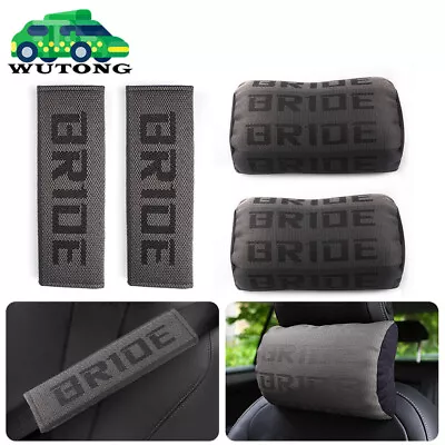 2PCS JDM Bride Gray Fabric Headrest Pillow Seat Belt Cover Racing Seat Material • $51.09