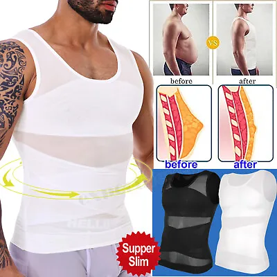 Mens Slimming Body Shaper Belly Chest Compression Vest Girdle Shirt Tank Top UK • £6.79
