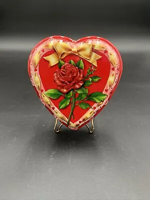Vintage Valentine Heart Plastic Candy Box With Lid Rose Lace 5.5  • $14.99
