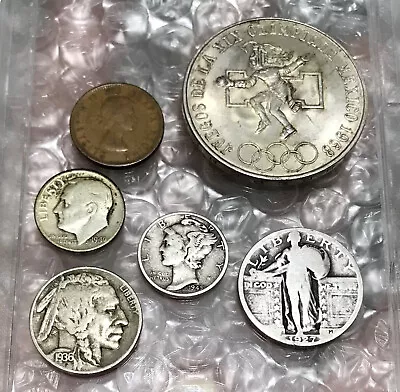 Vintage Coins Lot Some Worn Or Cleaned- Silver Mexico 25 Pesos US Dimes + More • $29.95