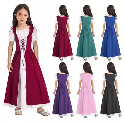 Girls Renaissance Medieval Princess Dresses Costume Carnival Dress Up Role Play • $8.47