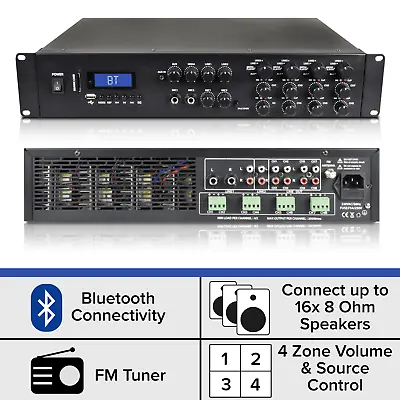 1600W Stereo Bluetooth Power Amplifier - 8x200W Multi-Zone HiFi Mixer • £329.99