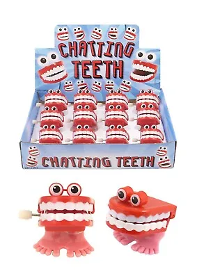 2x WIND UP CHATTERING TEETH With Eyes Clockwork Red Joke Clock Work Novelty Mini • £3.99