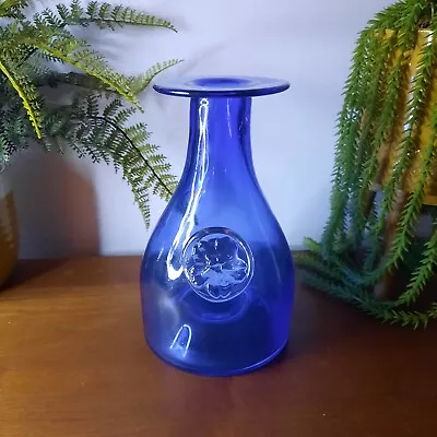 Dartington Glass - Cobalt Blue Bottle Vase With Primrose Design - Flowers - Bud • £24