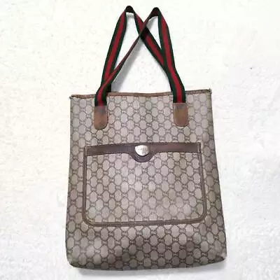 ﻿GUCCI Plus Vintage Sherry Tote Bag GG Supreme PVC Brown Authentic MBa0431 • $242.99