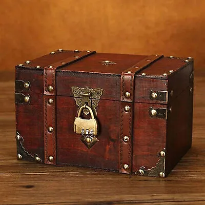 $45.63 • Buy Wooden Storage Box With Lock Treasure Chest Jewelery Sundries Organiser AU 