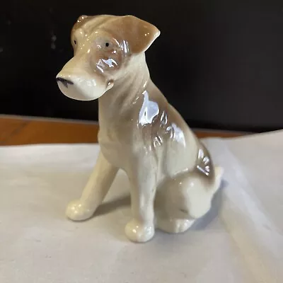 Vintage Ceramic Dog Terrier White And Brown. Made In Occupied Japan. 4”H X 4”L • $11.99