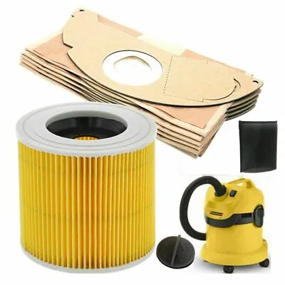 Fits Karcher A1000 A2000 D27900 K1000 Nt27/1 Nt48 Vacuum Filter Kit & Dust Bags • £18.69