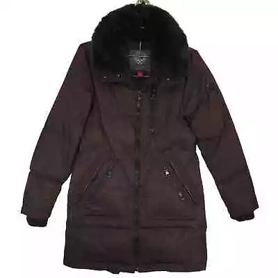 Vince Camuto Puffer Jacket Womens XS Purple Down Faux Fur Lined Full Zip Parka • $54.99