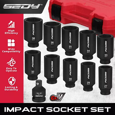 SEDY 11Pcs 1/2 Drive Deep Impact Socket Set Metric Size Wheel Axle Nut Wrench • $66.99