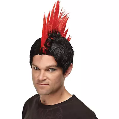 $13.99 • Buy Red Mohawk Punk Rock Wig Rocker 70s 80s Black Rockstar Halloween Costume Hair OS