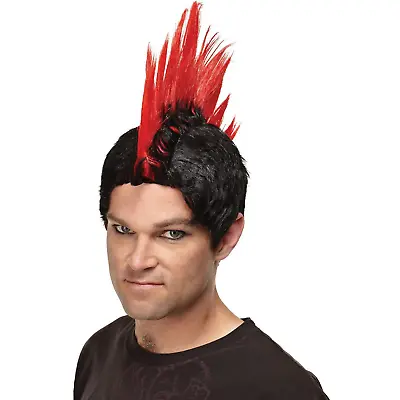 Red Mohawk Punk Rock Wig Rocker 70s 80s Black Rockstar Halloween Costume Hair OS • $13.99