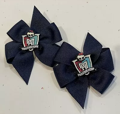 2 Monster High Logo Handmade Girls Hair Clip Barrette Dark Blue Bow • $5.68