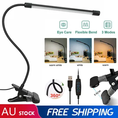 Modern Clip On LED Desk Lamp Eye Care USB Power Dimmable Light Adjustable Clamp • $15.69