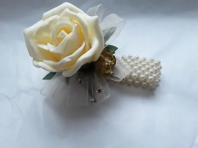 Prom /Wedding Cream  Rose  Wrist Corsage Diamante/gold /ivory Bead  Bracelet • £7.25