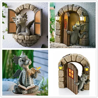 Garden Reading Dragon Resin Statue Garden Decoration Window Wall Ornament Gifts • £5.94