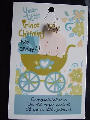 NEW BABY BOY Badge Little Button Badge Crown Design On Card Backing • £1.99