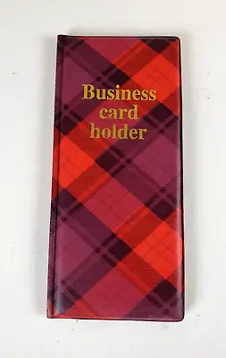 Vinyl Vintage Business Bi-Fold Business Card Holder Holds 96 Cards (Red Plaid) • $9.45