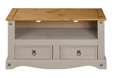 Corona Grey TV Stand Flat Screen 2 Drawer Unit Cabinet Solid Wax Pine Mexican • £66.99